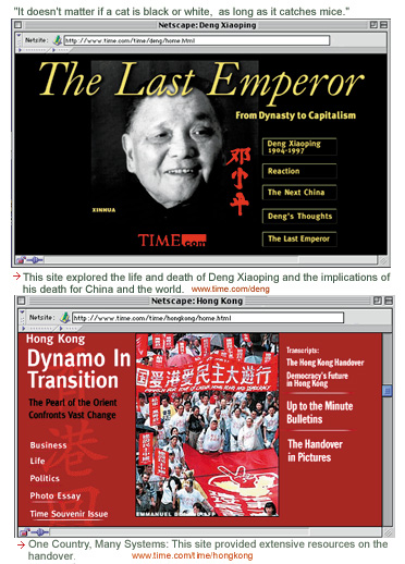 The Last Emperor explored the life and death of Deng Xiaoping and the implications of his death for China and the world. Dynamo in Transition explored the one country, many systems proposal for the Hong Kong handover.